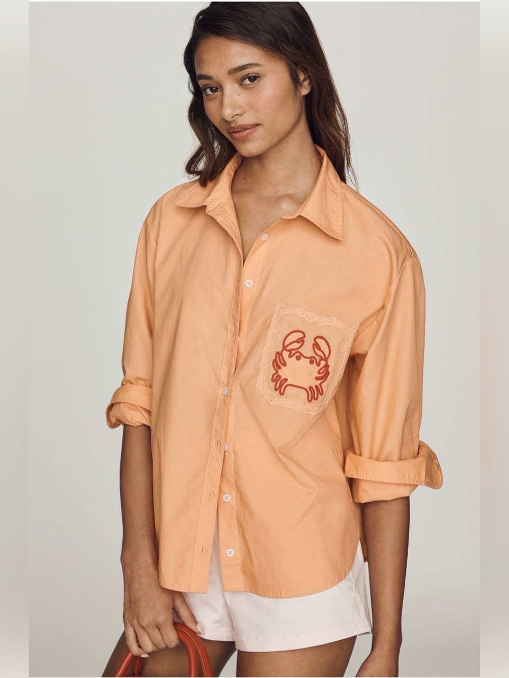 Anthropologie Maeve Novelty Shrunken Bennet Buttondown Shirt Crab